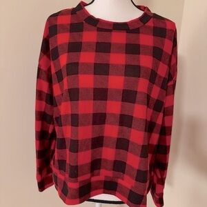 *JENNI* Red x Black Plaid Fashion Flannel Pajama Top Size Large
